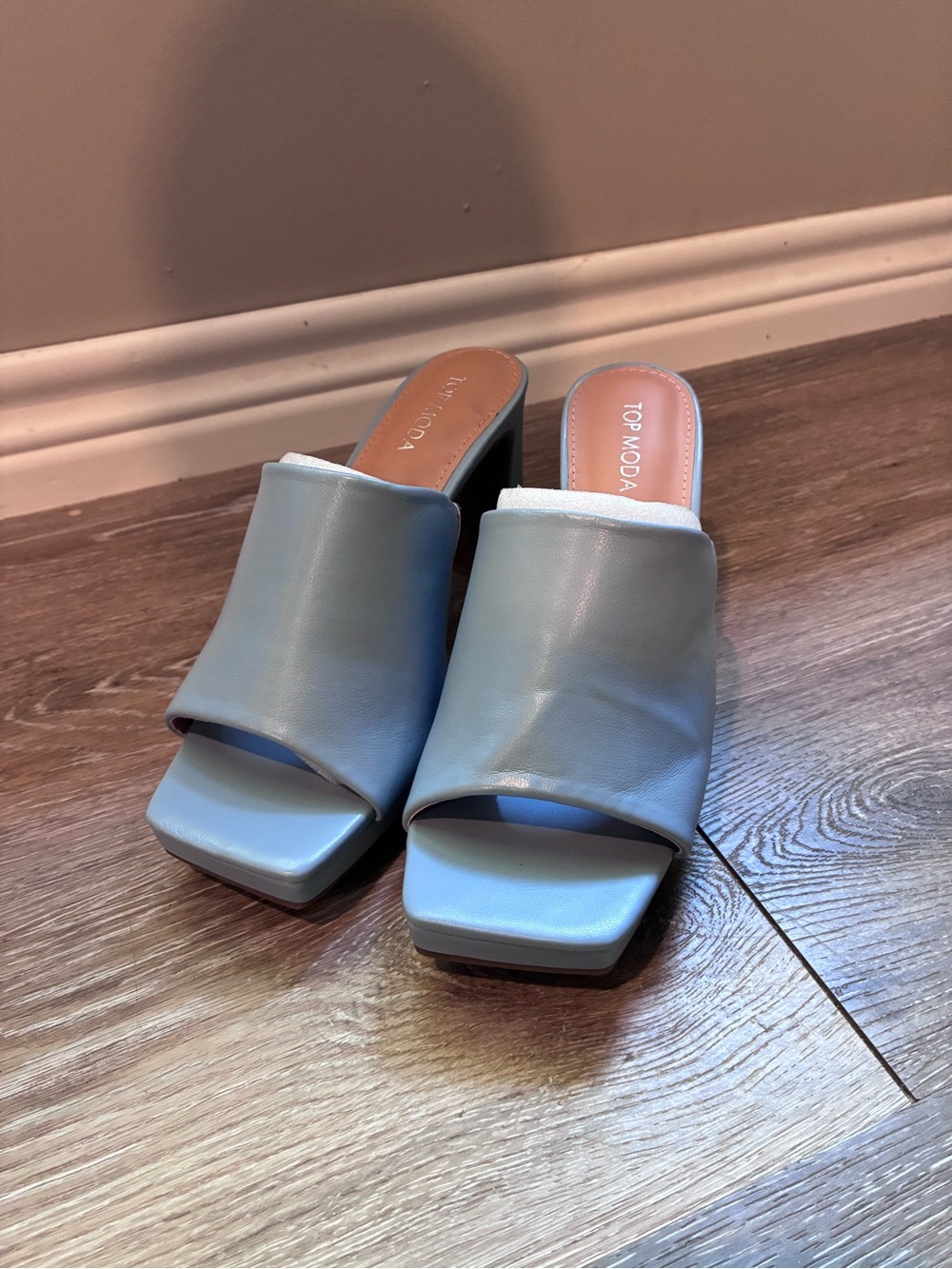 TOP Moda Light Blue Open-Toe Slide Mules